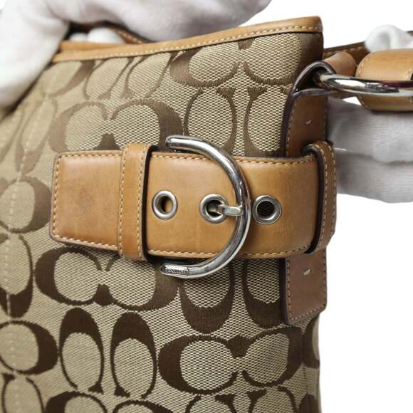 Coach 3574 Canvas and Leather Signature Shoulder Bag, Camel - Picture 12 of 16